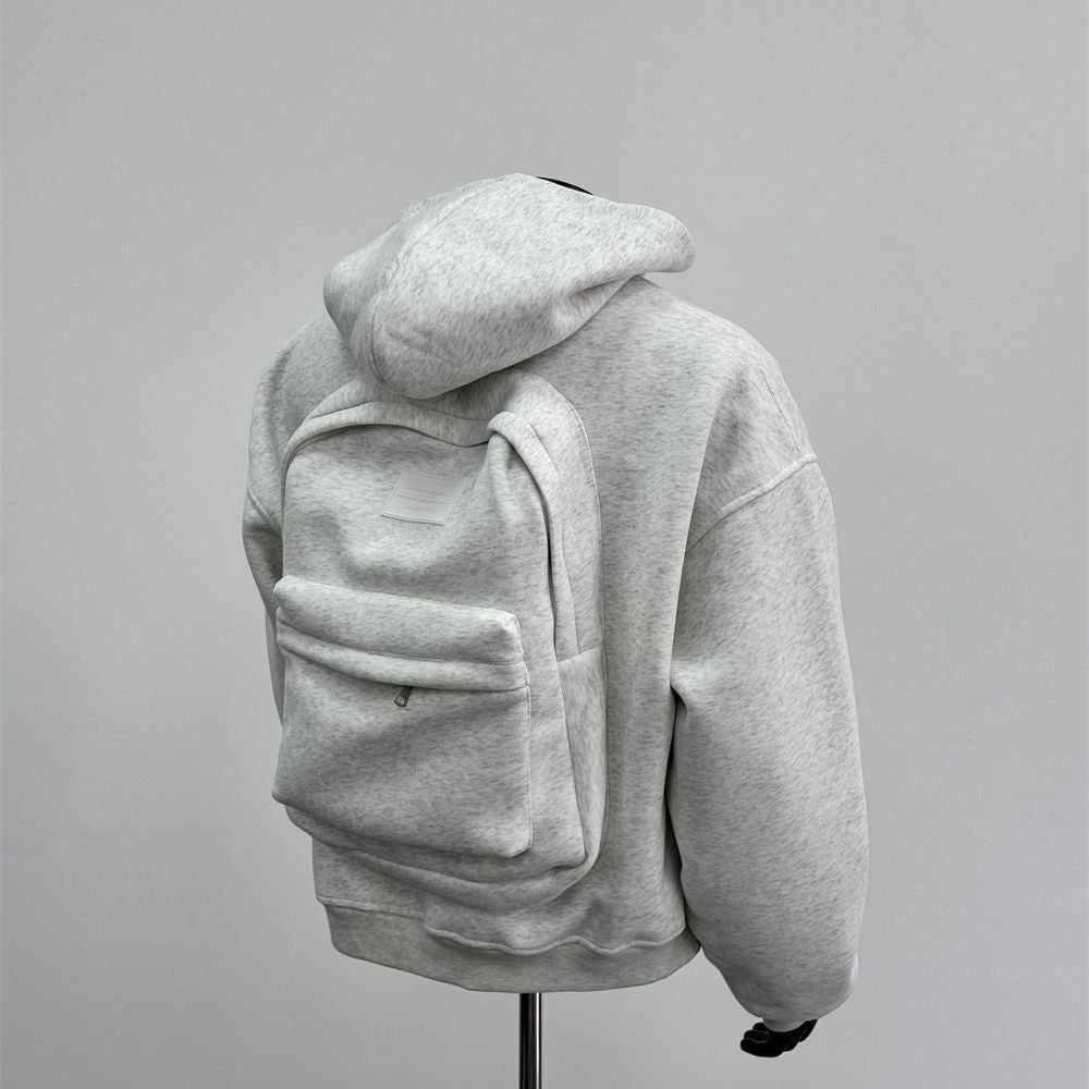 Hooded sweatshirt with a backpack on the back