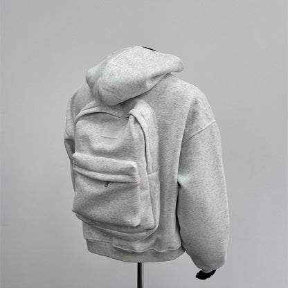 Hooded sweatshirt with a backpack on the back