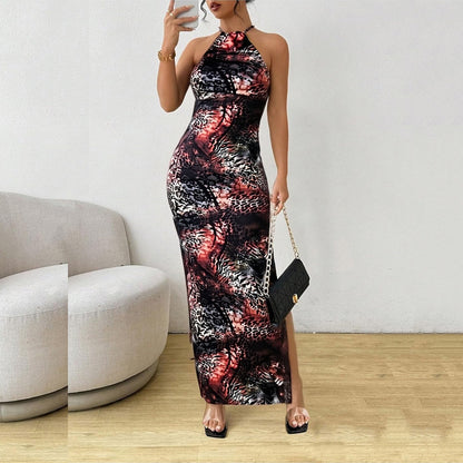 Sexy slim fit backless printed dress for women