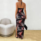 Sexy slim fit backless printed dress for women