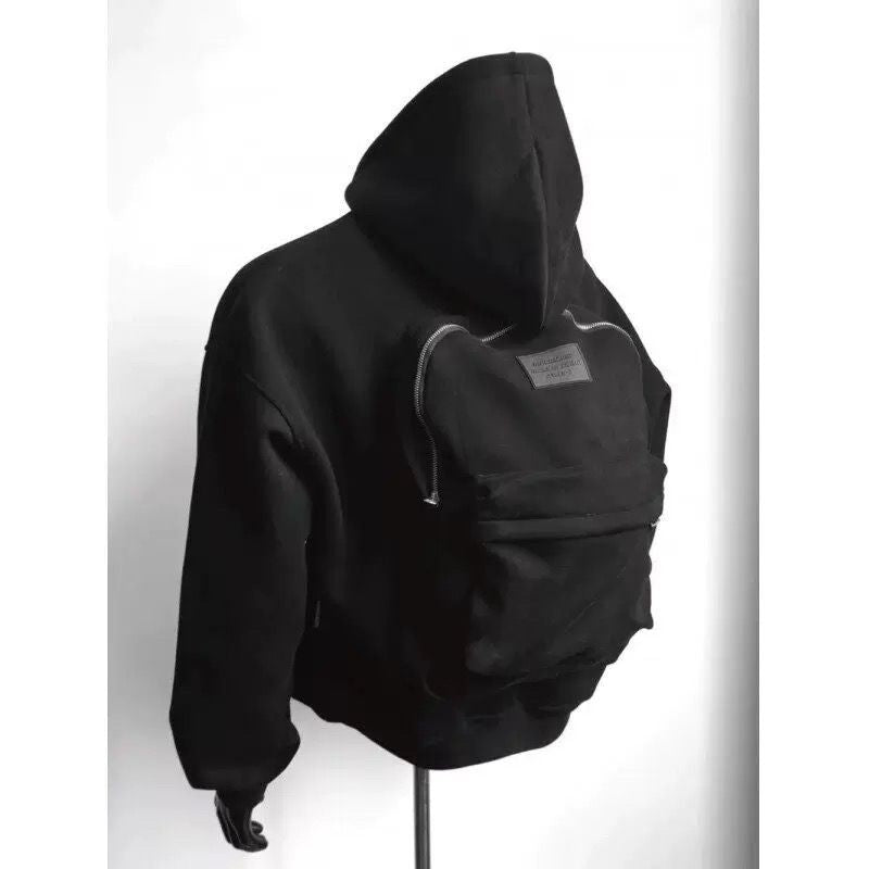 Hooded sweatshirt with a backpack on the back
