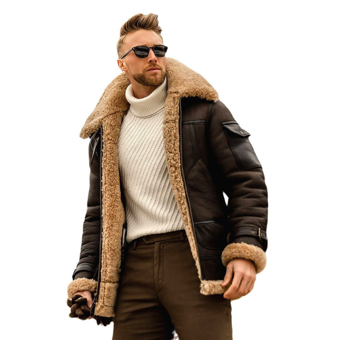 Men's Warm Fur-Lined Composite Leather Jacket
