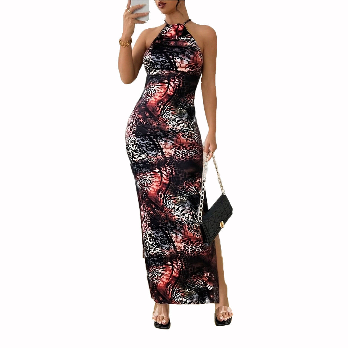 Sexy slim fit backless printed dress for women