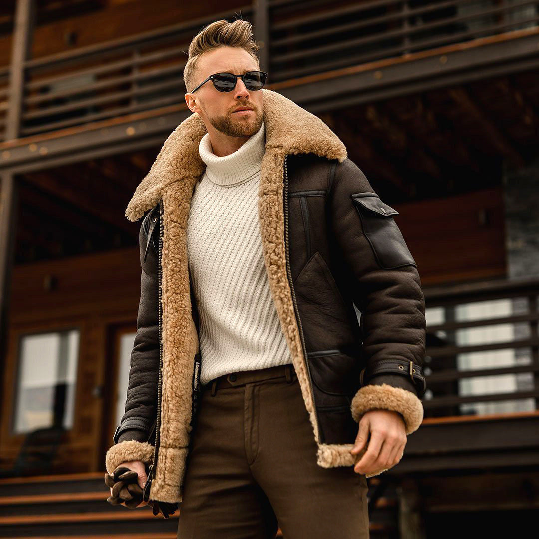 Men's Warm Fur-Lined Composite Leather Jacket